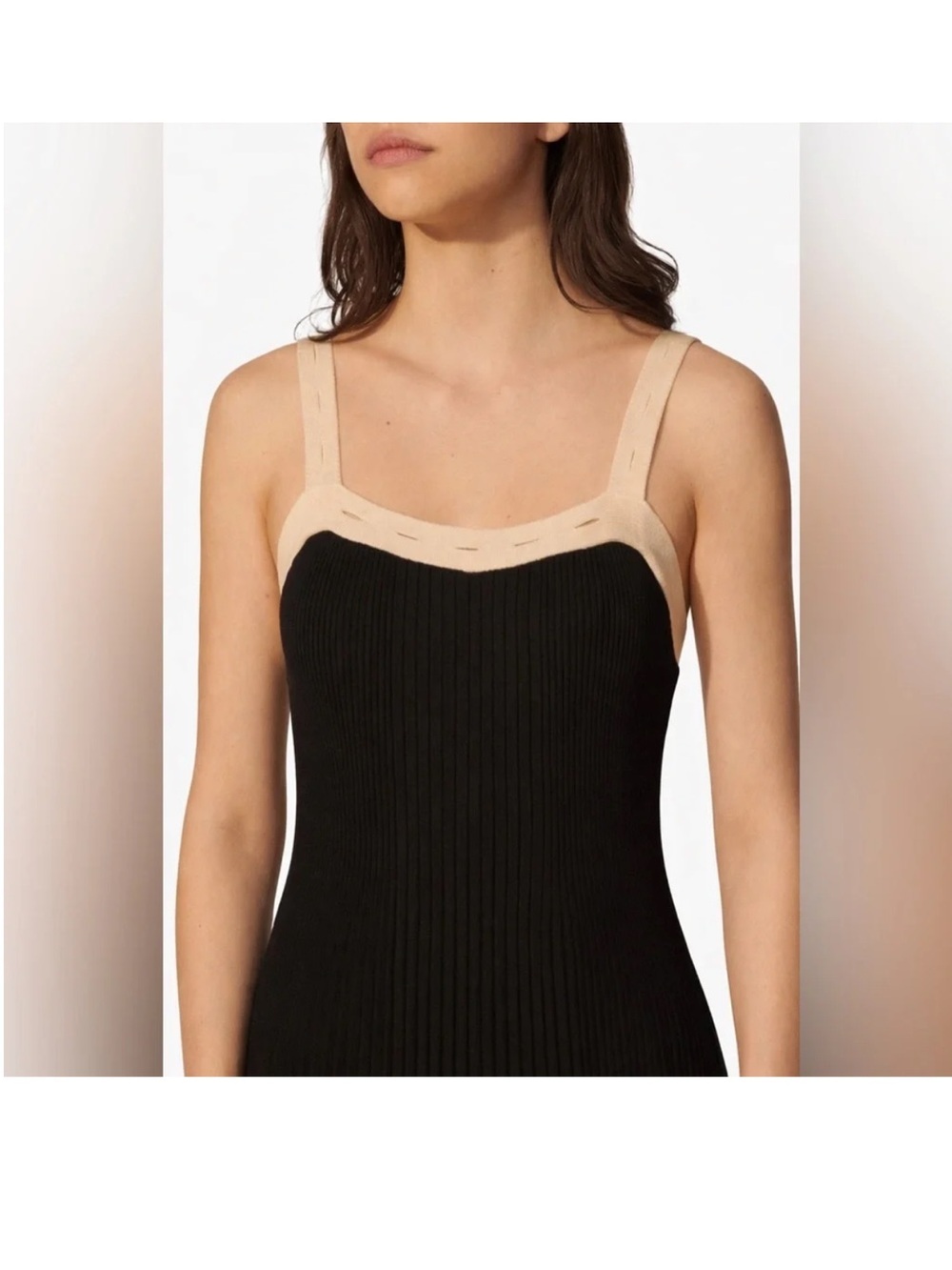 Sandro Sleeveless Black Midi Dress with Cream Trim. NWT Size 38 - Picture 4 of 5